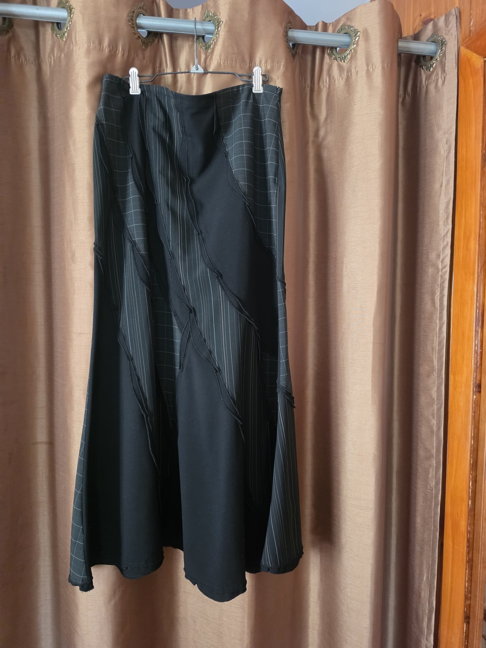 Black Asymmetrical Panel Midi Skirt